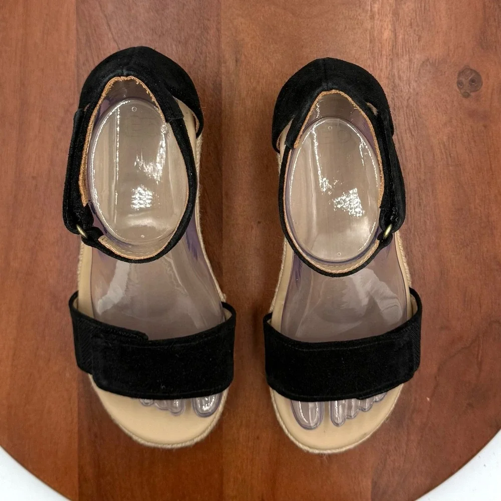 ABEO Cecile Riviera Ankle Espadrille Wedge Sandal Women 6 Metatarsal Black Suede - Picture 3 of 14